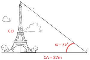 triangulo rectangulo torre Eiffel con datos